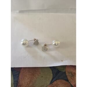 4282 NIP Double Sided Reversible Pearl Crystal Heart Stud Disco Heart Sparkle